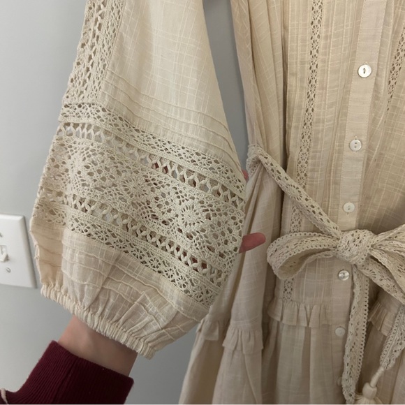 Cleobella Evie Taisha Belted Mini Dress in Cream with Lace Detail - Picture 5 of 6